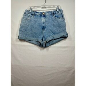 Black Tape Women's Denim Shorts High Waist Cuffed Hem Acid Wash‎ Blue Size 31